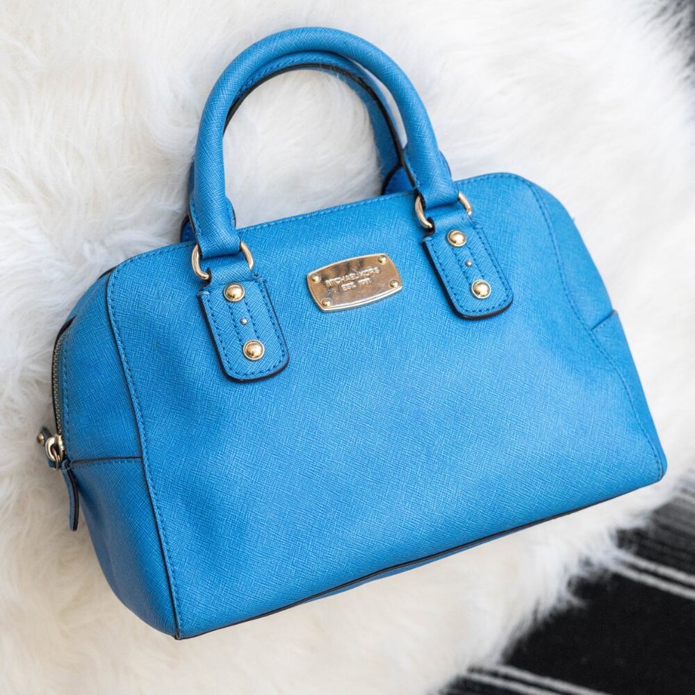 Michael Kors Vibrant Blue Satchel with Gold Details